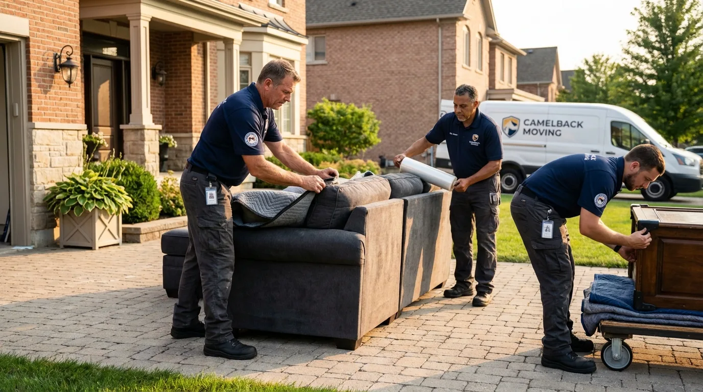 Large estate moving crew wrapping furniture in Bosque Farms, NM
